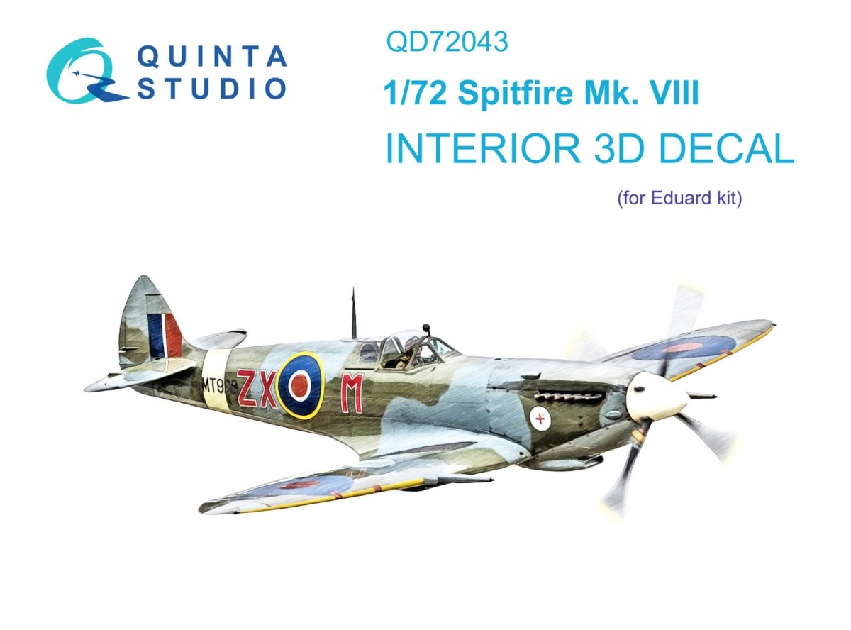 Intérieur imprimé en 3D et coloré sur papier décalcomanie pour Spitfire Mk.VIII (Eduard) - Quinta Studio QD72043 - Échelle 1/72