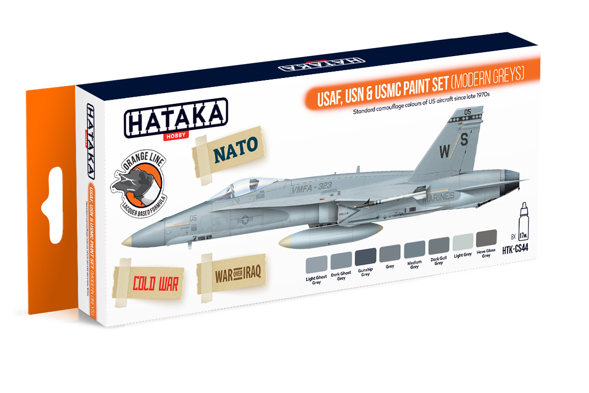 Hataka HTK-CS44 USAF, USN &amp; USMC paint set (modern grays) 8x17ml