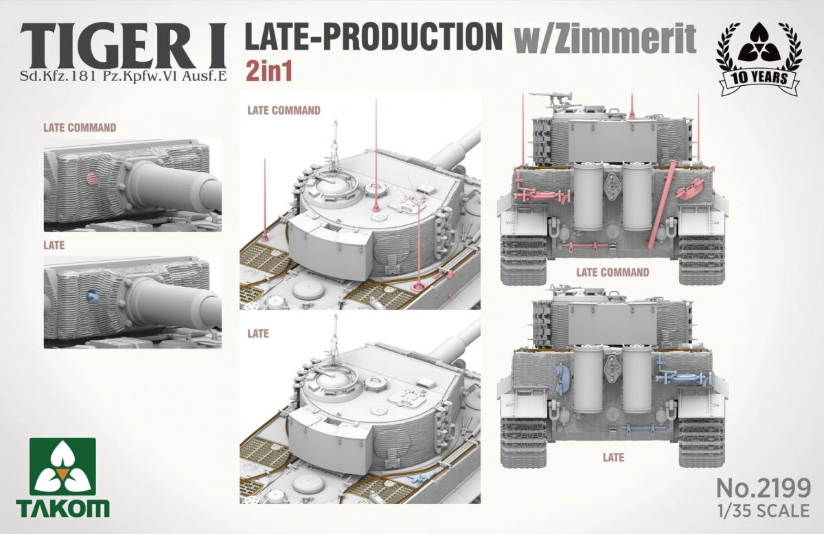 Takom 2199 Tiger I Production tardive avec zimmerit Sd.Kfz. 181 Pz.Kpfw. VIAusf. E (commande tardive/tardive) 1/35 – immagine 3