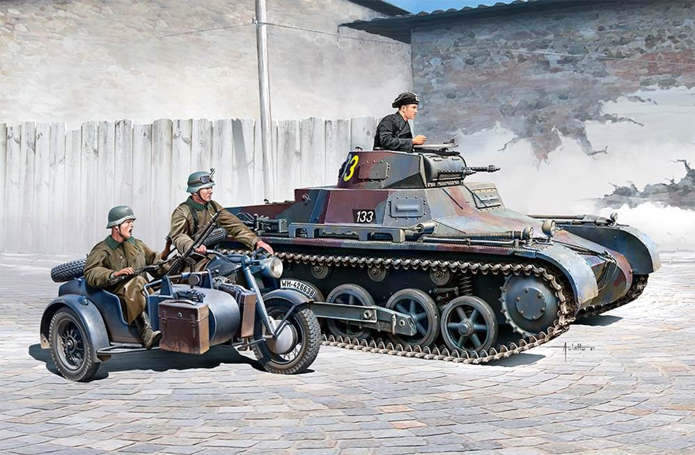 Académie 13556 Panzer allemand I Ausf.B &amp;amp; Motorcycl 1/35