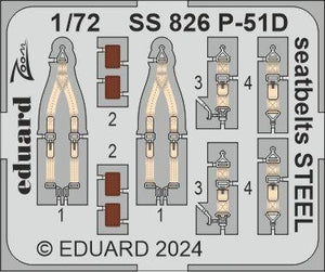 Ceintures de sécurité Eduard SS826 P-51D en acier, échelle 1/72