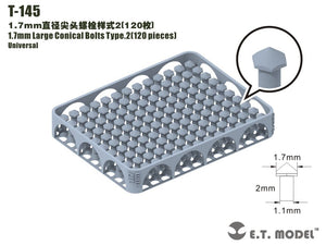 Boulons coniques de grande taille ET modèle T-145, 1,7 mm, type 2, 120 pièces