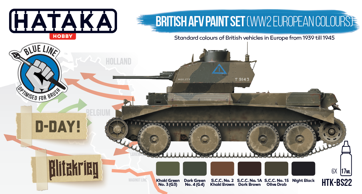 Hataka HTK-BS22 BLUE LINE – Coffret de peinture pour véhicules blindés britanniques (couleurs européennes de la Seconde Guerre mondiale) 6 x 17 ml – image 2
