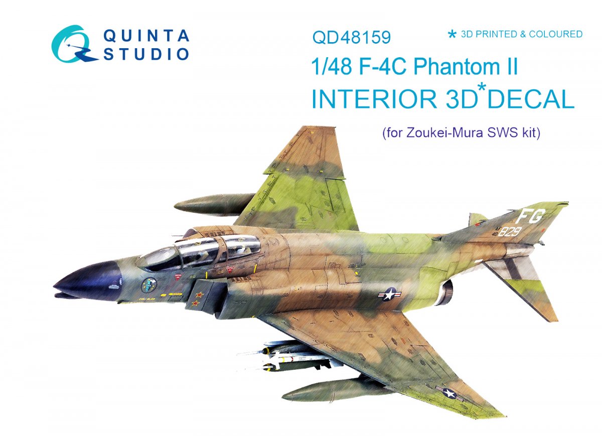 Quinta Studio QD48159 F-4C 3D-Printed &amp; colored Interior on decal paper (for ZM SWS kit) 1/48