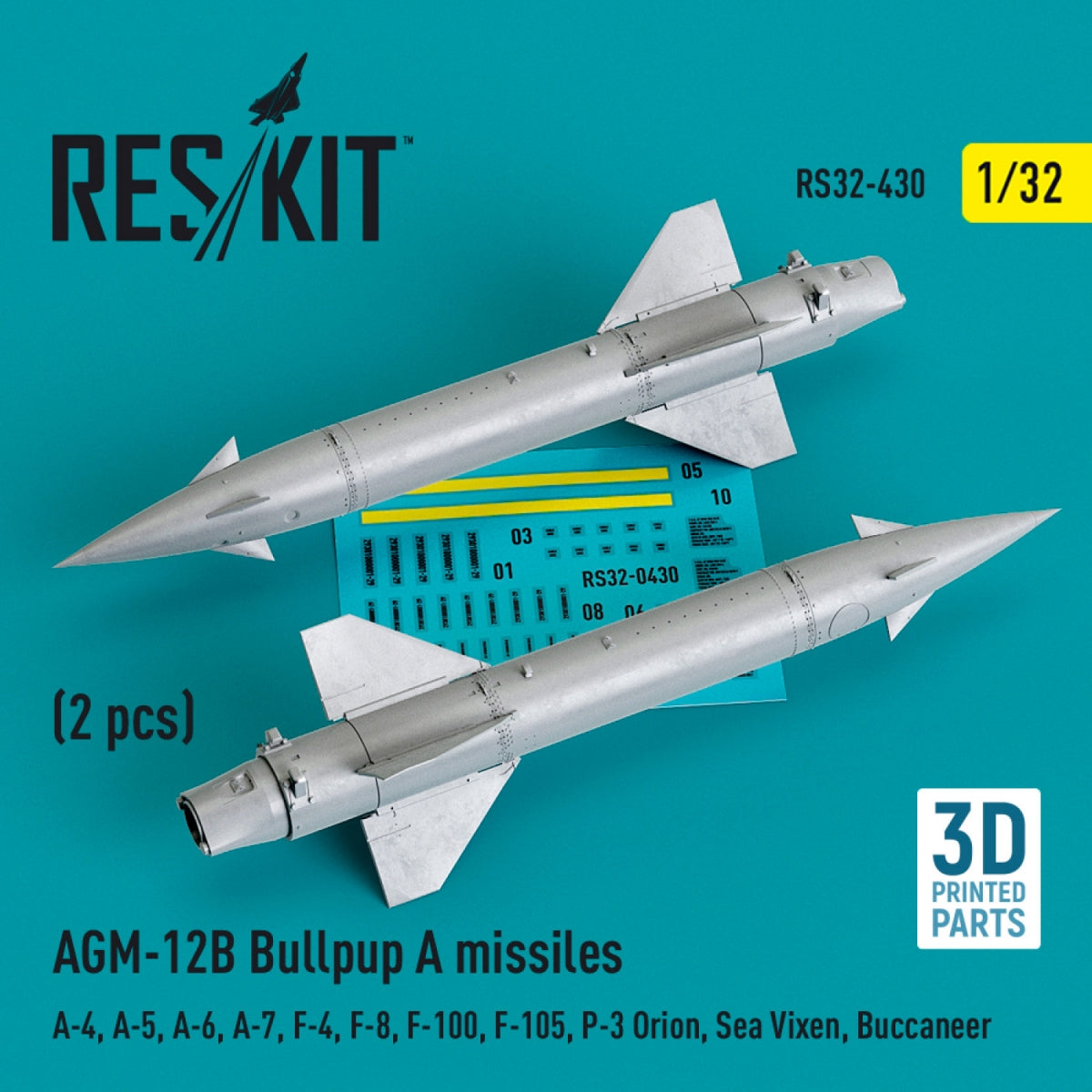 MISSILES RESKIT RS32-0430 AGM-12B BULLPUP A (2 PIÈCES) (IMPRIMÉS EN 3D) 1/32