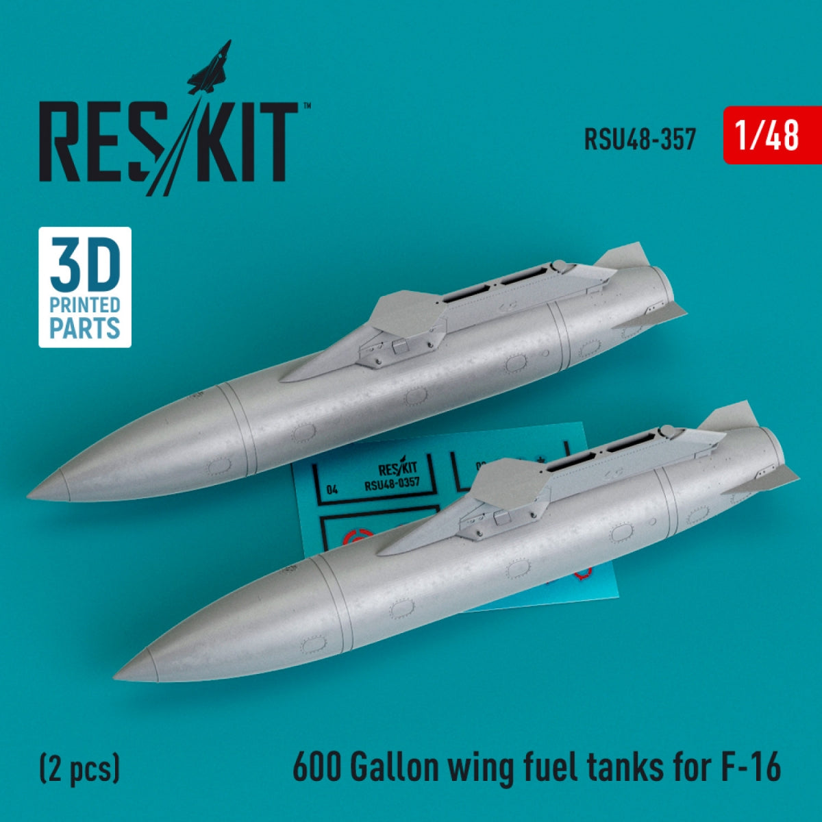 Réservoirs de carburant d'aile RESKIT RSU48-0357 de 600 gallons pour F-16 (2 pièces) (Impression 3D) 1/48