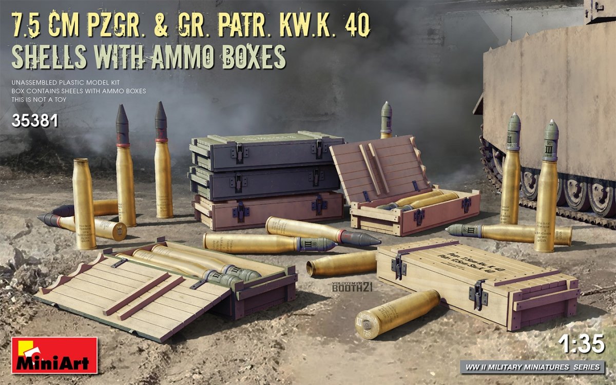 MiniArt 35381 7,5 cm PzGr. &amp;amp; Gr. KwK 40 Obus avec Boîtes de Munitions 1/35