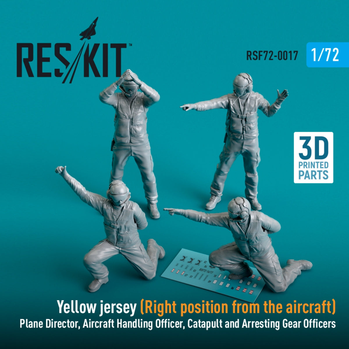 RESKIT RSF72-0017 MAILLOT JAUNE (POSITION DROITE PAR RAPPORT À L&amp;#39;AVION) DIRECTEUR DE VOL, OFFICIER DE MANŒUVRE, OFFICIERS DE CATAPULTE ET DE PISTE D&amp;#39;ARRÊT (4 PIÈCES) (IMPRIMÉ EN 3D) 1/72