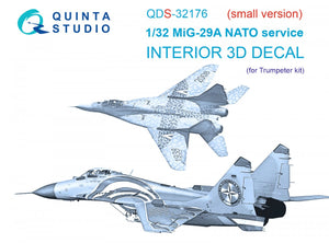 Intérieur imprimé en 3D et coloré sur papier décalcomanie pour MiG-29A OTAN (Trumpeter) de Quinta Studio (référence QDS-32176) (petite version) à l&amp;#39;échelle 1/32