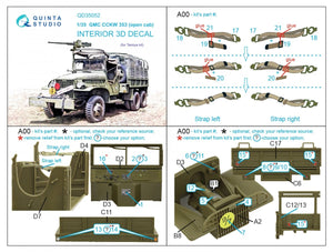 Intérieur imprimé en 3D et coloré sur papier décalcomanie (Tamiya) Quinta Studio QD35052 GMC CCKW 353 (cabine ouverte) 1/35 – immagine 2