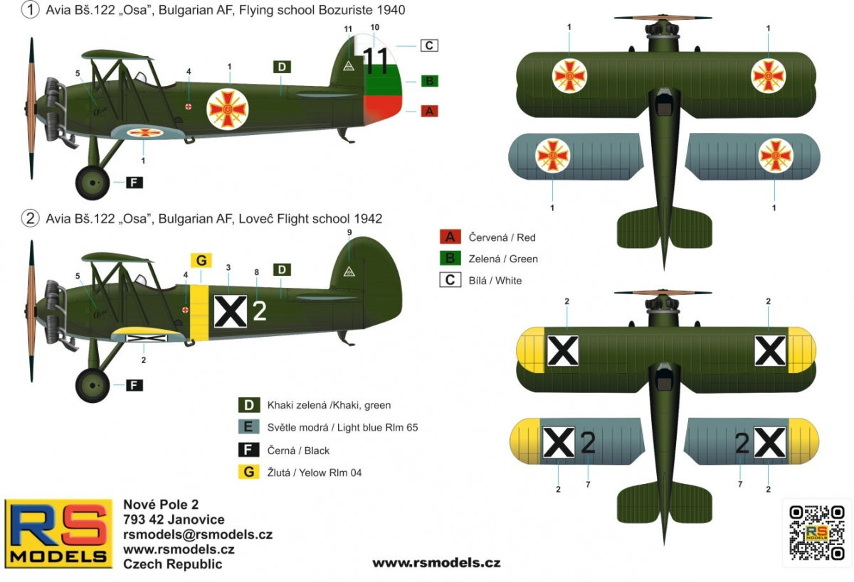 RS Models 92302 Avia Bs.122 Avion d&amp;#39;entraînement bulgare de la Seconde Guerre mondiale, échelle 1/72 – Bild 3