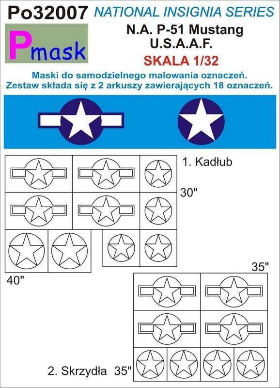 Masques P-Mask PO32007 pour la peinture de marquages ​​pour P-51 Mustang USAAF (1/32)