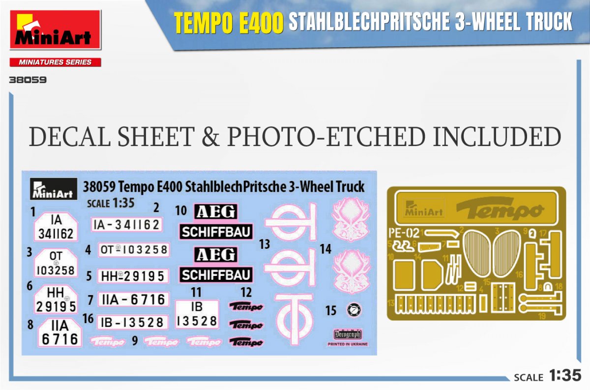 MiniArt 38059 TEMPO E400 STAHLBLECHPRITSCHE CAMION 3 ROUES 1/35 – imagen 2