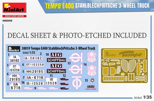 MiniArt 38059 TEMPO E400 STAHLBLECHPRITSCHE CAMION 3 ROUES 1/35 – imagen 2