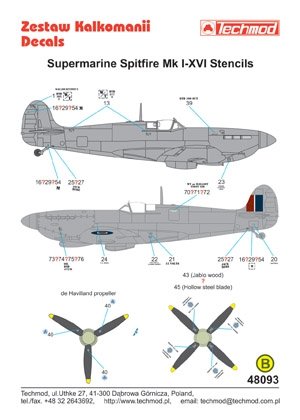 Techmod 48093 - Pochoirs pour Supermarine Spitfire I-XVI (1/48) – immagine 2