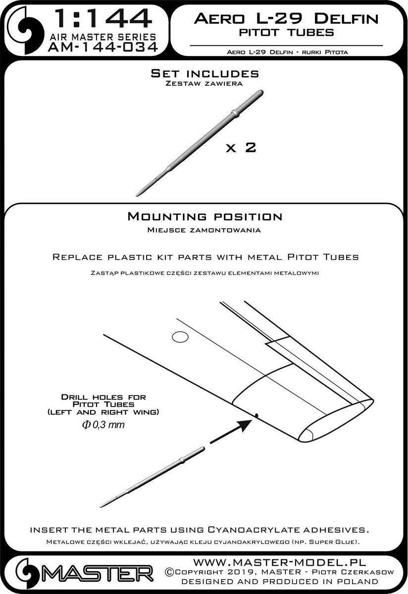Master AM-144-034 Aero L-29 Delfin - Tubes de Pitot 1/144 – image 3