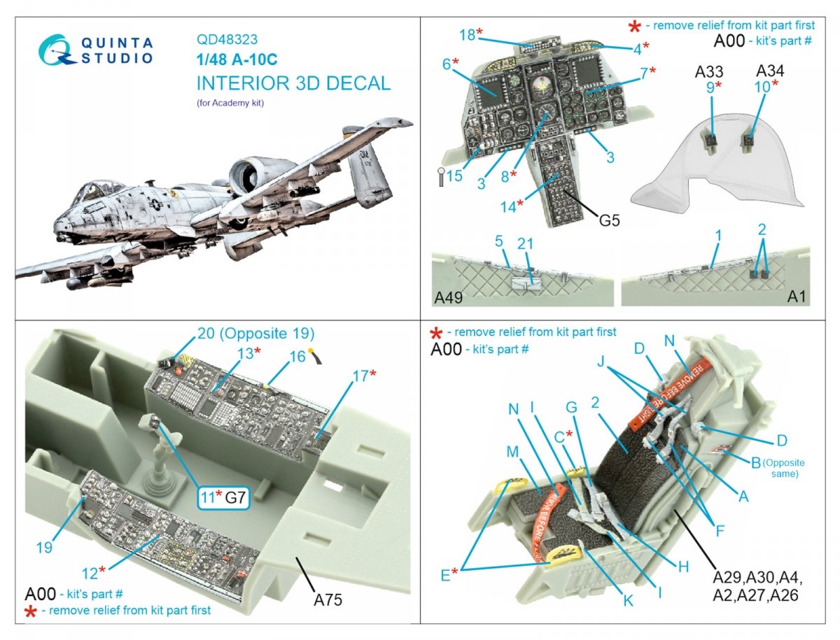 Intérieur imprimé en 3D et coloré sur papier décalcomanie Quinta Studio QD48323 A-10C (Academy) 1/48  – immagine 2