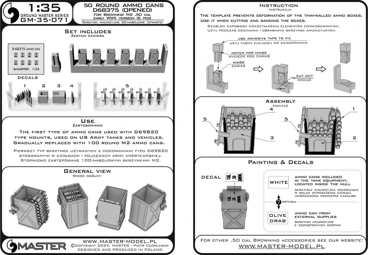 Boîtes de munitions Master GM-35-071 D68375 (50 cartouches) pour fusil Browning M2 .50 - utilisées au début de la Seconde Guerre mondiale (6 pièces) - OUVERTES 1/35 – immagine 7