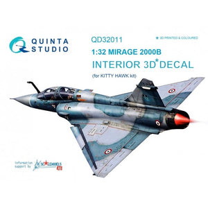 Intérieur imprimé en 3D et coloré sur papier décalcomanie Quinta Studio QD32011 Mirage 2000B (pour maquette Kitty Hawk) 1/32