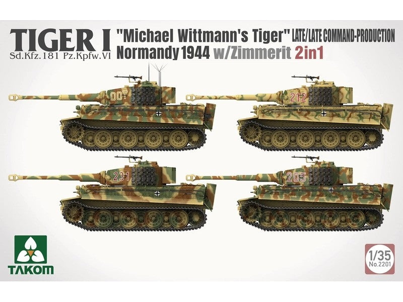 Takom 2201 Tiger I Late Production w/zimmerit Normandy 1944 Sd.Kfz. 181 Pz.Kpfw. VI Ausf. E &amp;quot;Michael Wittmann&amp;#39;s Tiger&amp;quot;(Late/Late Command) 1/35 – zdjęcie 2