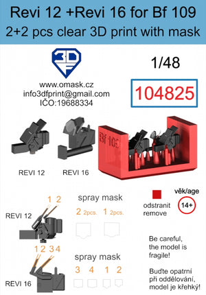 Masque Omask 104825 Revi 12 + Revi 16 pour Bf 109, impression 3D transparente (2+2 pièces), échelle 1/48 – Bild 2
