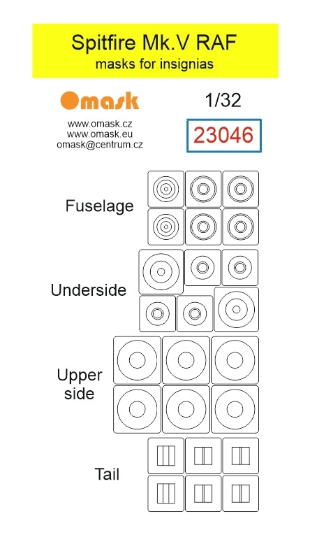 Omask 23046 Spitfire Mk.V RAF masks for insignias 1/32