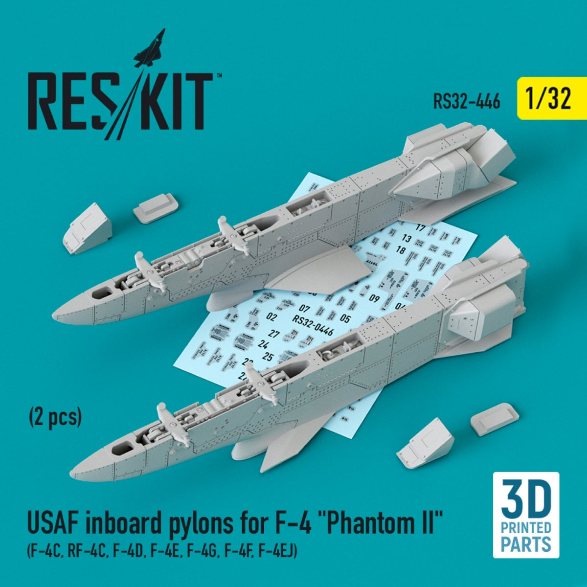RESKIT RS32-0446 Pylônes internes USAF pour F-4 « Phantom II » (2 pièces) (F-4C, RF-4C, F-4D, F-4E, F-4G, F-4F, F-4EJ) (Impression 3D) 1/32