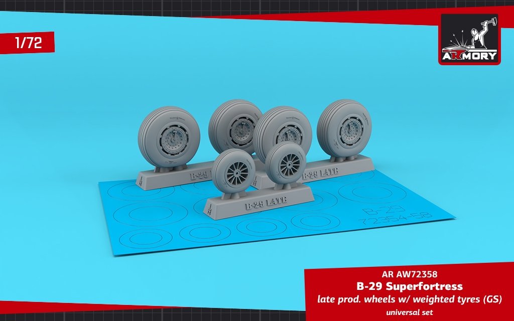 Armory Models AW72358 B-29 Superfortress roues de production tardive avec pneus lestés (GS) 1/72