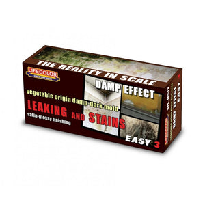 Coffret de peinture acrylique Lifecolor MS12 pour dioramas : effet d&amp;#39;humidité, de taches et de coulures (3 x 22 ml).