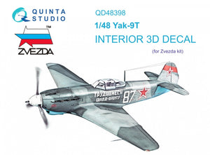 Quinta Studio QD48398 Yak-9T Intérieur imprimé en 3D et coloré sur papier décalque (Zvezda) 1/48