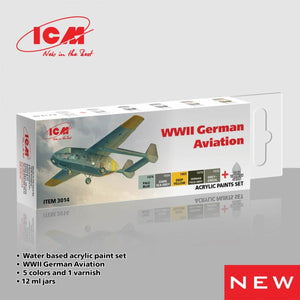 Coffret de peinture acrylique ICM 3014, aviation allemande de la Seconde Guerre mondiale, 6 x 12 ml