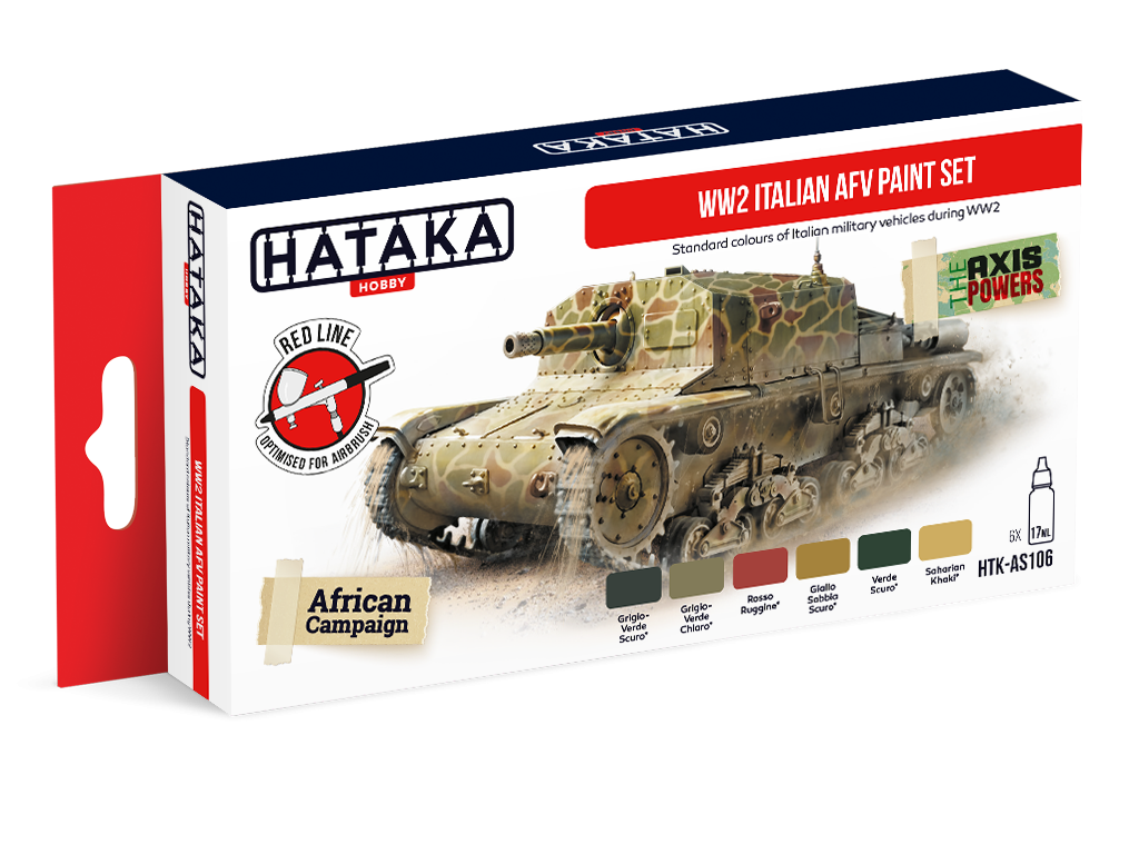 Kit de peinture Hataka Hobby HTK-AS106 pour véhicules blindés italiens de la Seconde Guerre mondiale (6 x 17 ml)
