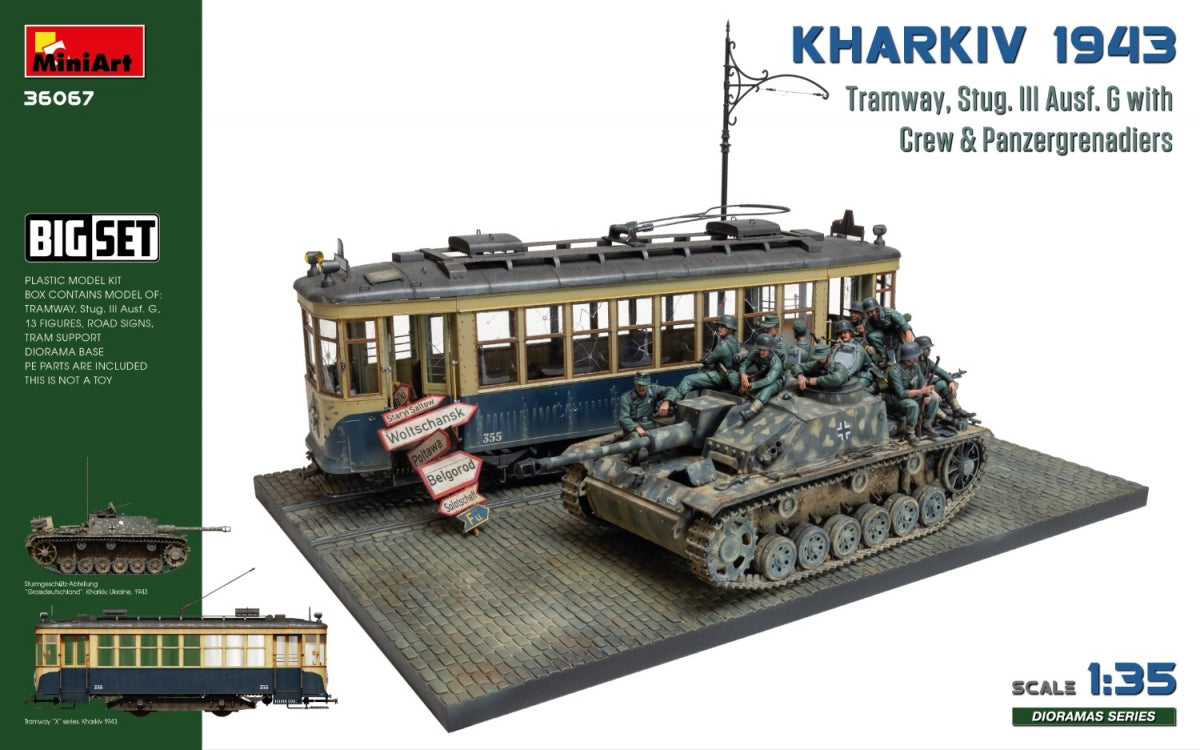Miniart 36067 Kharkiv 1943 : Tram &amp; Stug. III Ausf. G avec équipage. GRAND ENSEMBLE 1/35