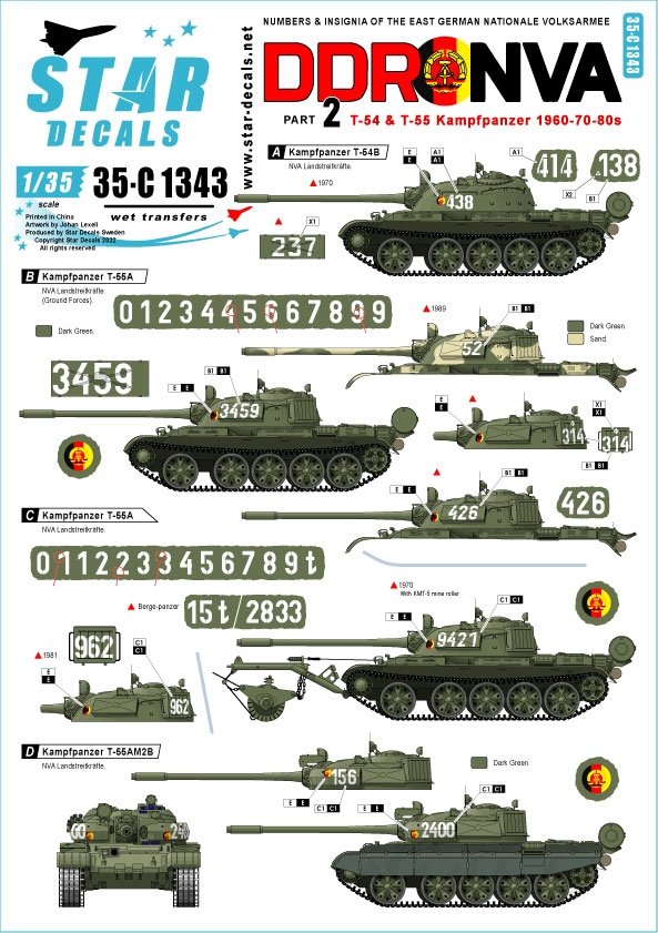 Star Decals 35-C1343 DDR - NVA 2. Numéros et insignes de la Nationale Volksarmee est-allemande 1/35