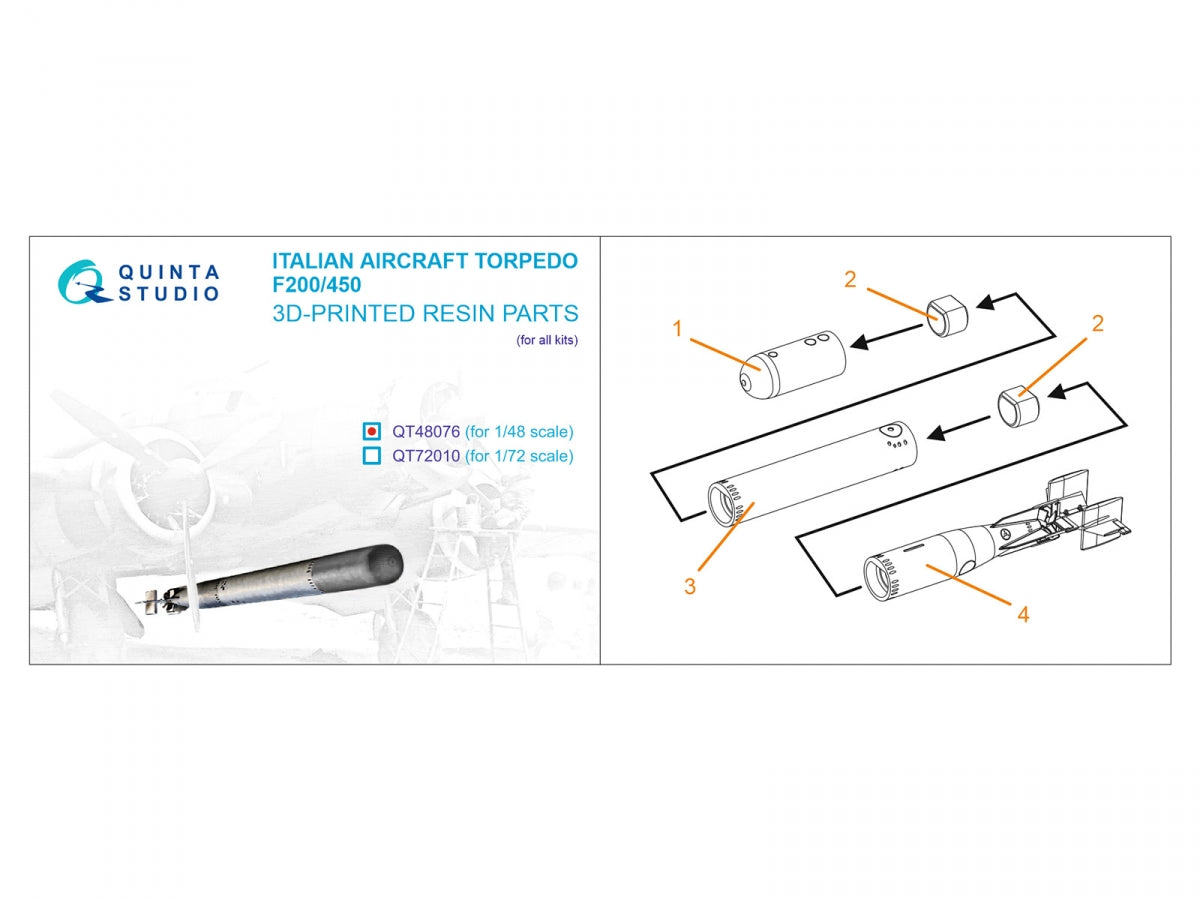 Quinta Studio QT48076 Torpille d&amp;#39;avion italienne F200-450 de la Seconde Guerre mondiale (tous les kits) 1/48 – image 7