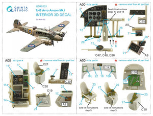Intérieur imprimé en 3D et coloré sur papier décalcomanie Quinta Studio QD48333 Avro Anson Mk.I (Airfix) 1/48 – image 8