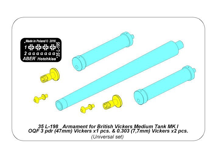 Armement Aber 35L-198 pour char moyen britannique Vickers MK I : canon OQF de 3 livres Vickers x1, canon Vickers de calibre .303 x2 (1/35) – imagen 7