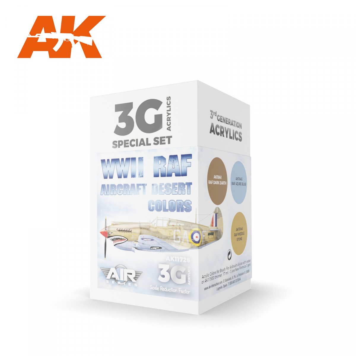 AK Interactive AK11726 Avions de la RAF de la Seconde Guerre mondiale, couleurs désertiques, 3 x 17 ml