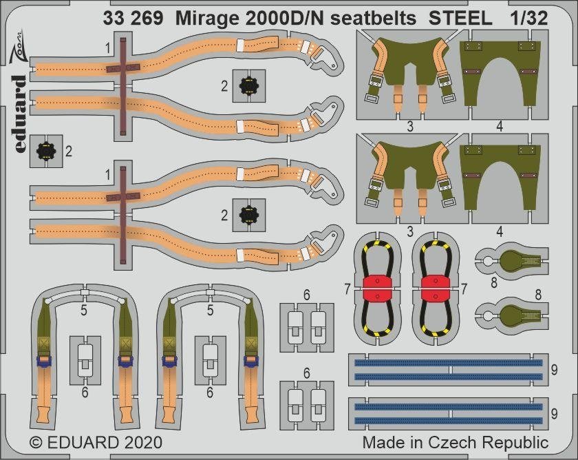 Ceintures de sécurité Eduard 33269 Mirage 2000D/N en acier, échelle 1/32