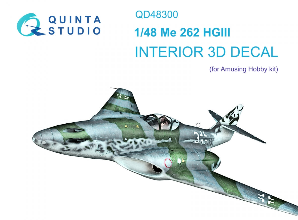 Intérieur coloré imprimé en 3D sur papier décalcomanie Quinta Studio QD48300 Me 262 HGIII (Amusing Hobby) 1/48