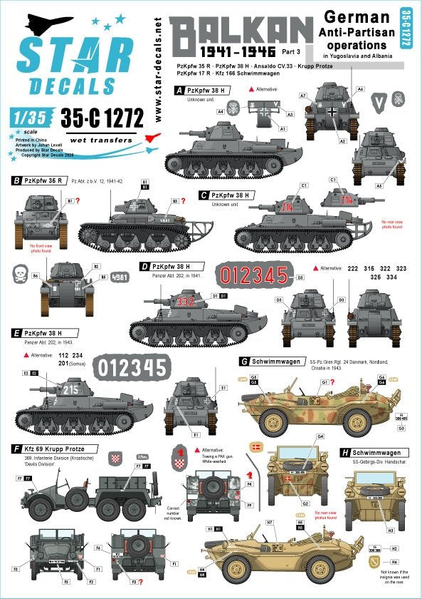 Star Decals 35-C1272 Balkans Seconde Guerre mondiale n° 3 1/35
