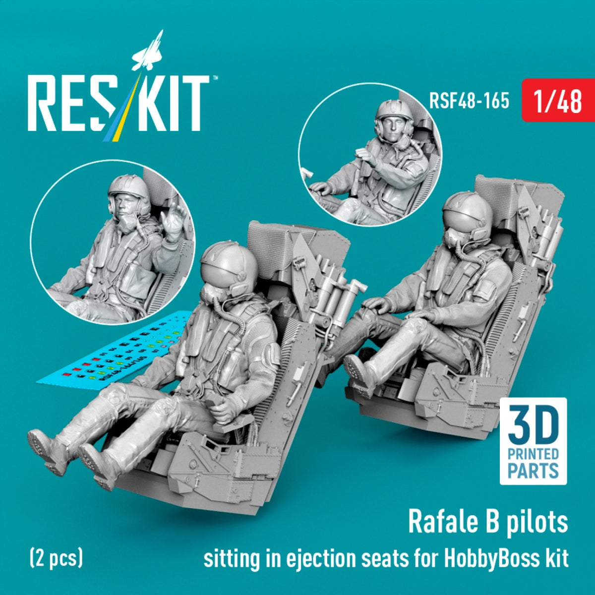 RESKIT RSF48-0165 Rafale B pilots sitting in ejection seats for HobbyBoss kit (2 pcs) (3D Printed) 1/48