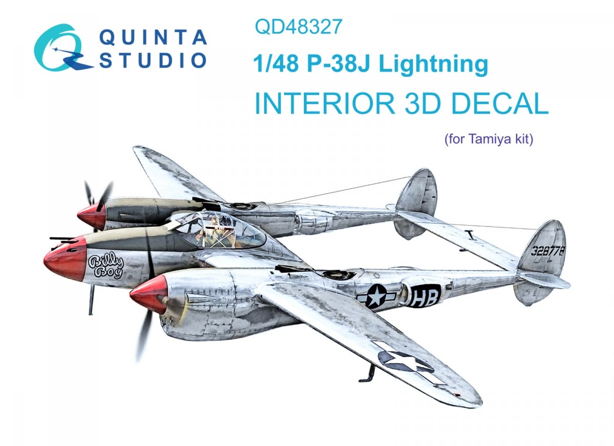 Intérieur imprimé en 3D et coloré sur papier décalcomanie Quinta Studio QD48327 P-38J (Tamiya) 1/48