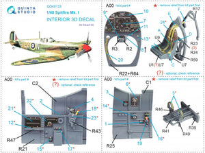 Intérieur imprimé en 3D et coloré sur papier décalcomanie (Eduard) Quinta Studio QD48133 Spitfire Mk.I 1/48 – Bild 12