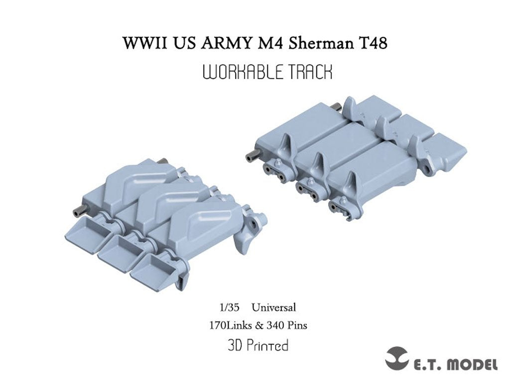 Maquette ET P35-082 Char Sherman M4 T48 de l'armée américaine (Seconde Guerre mondiale) avec bec de canard (Type 1), chenilles fonctionnelles (impression 3D), échelle 1/35
