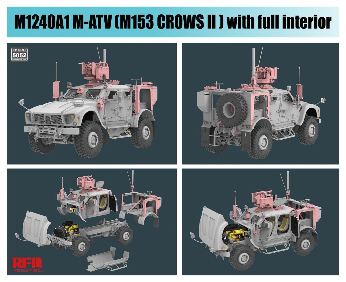 Maquette Rye Field 5052 M1240A1 M-ATV M153 CROWS II avec intérieur complet, échelle 1/35 – immagine 2