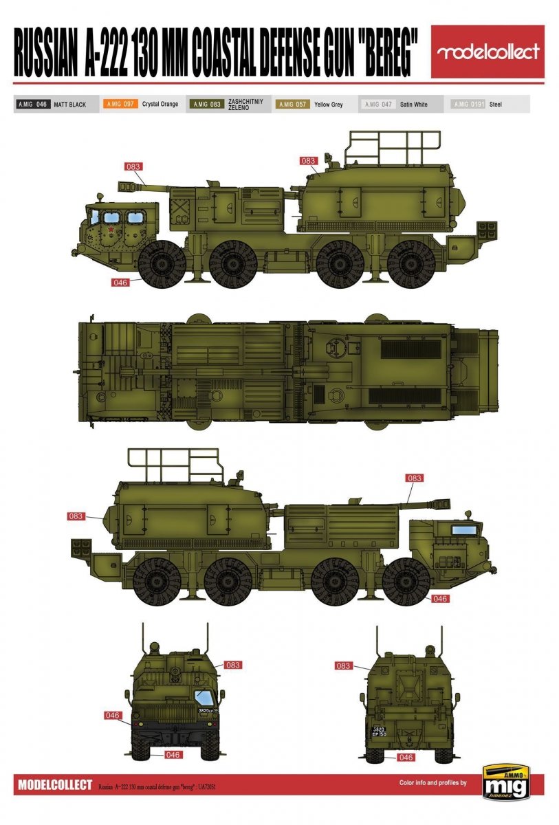 Modelcollect PP72001 Russian 130 mm coastal defense gun A-222 bereg pre-painted Kit 1/72 – zdjęcie 3