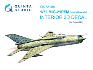 Quinta Studio QD72108 MiG-21PFM Panneaux Emerald Intérieur imprimé en 3D et coloré sur papier décalcomanie (Eduard) 1/72