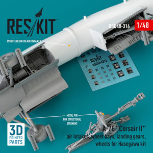 RESKIT RSU48-0316 A-7E « CORSAIR II » : prises d&amp;#39;air, puits de train d&amp;#39;atterrissage, trains d&amp;#39;atterrissage, roues pour maquette Hasegawa (impression 3D) au 1/48 – Bild 2