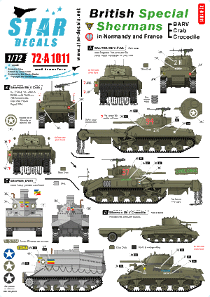 Star Decals 72-A1011 Shermans spéciaux britanniques BARV, Crabe, Crocodile 1/72